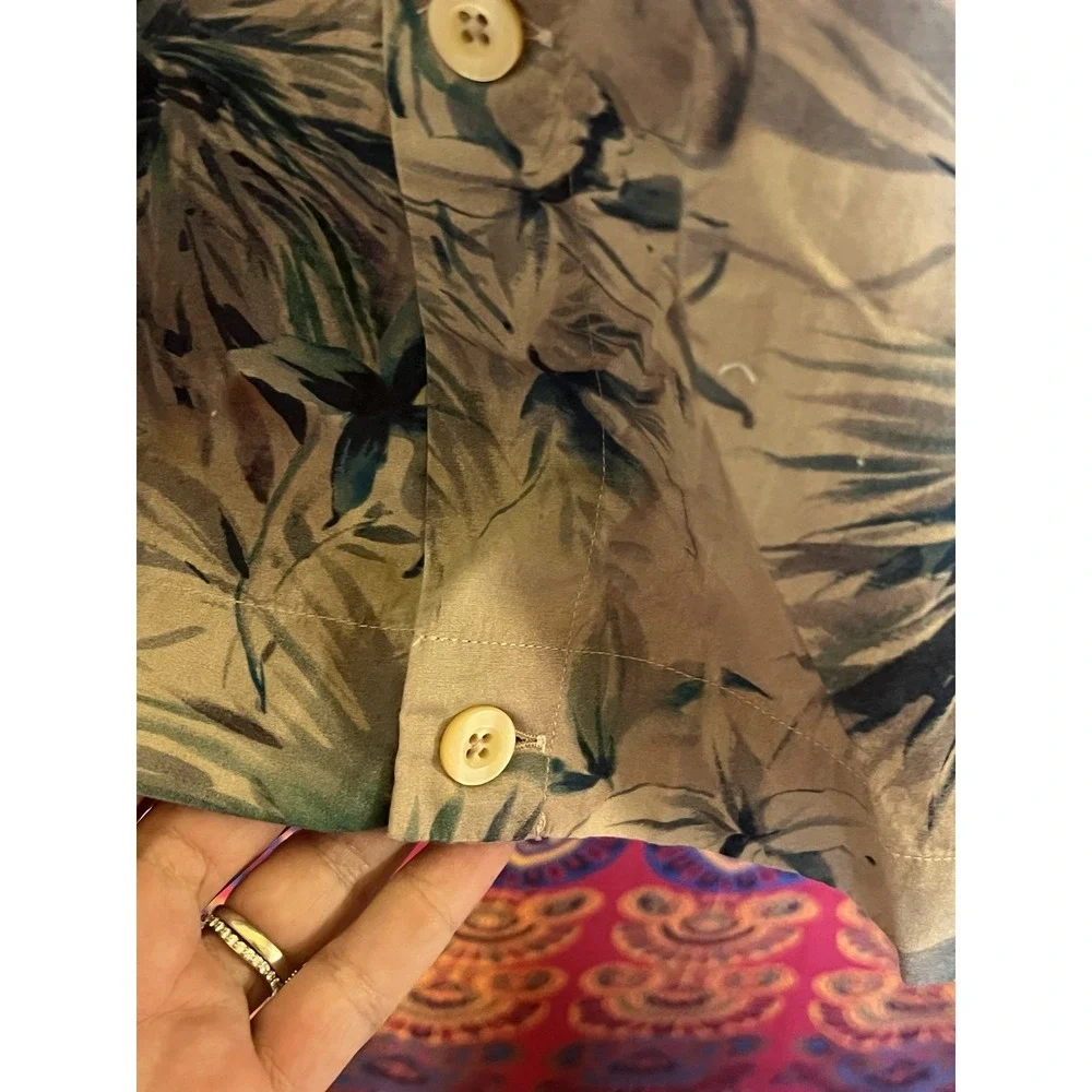 TINTORIA MATTEI‎ Italy Floral Palms Dress Shirt All Seasons Cotton L Fit Elastic